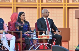 The outgoing President Ibrahim Mohamed Solih and his wife, outgoing First Lady Fazna Ahmed participated on Friday's oath taking ceremony of Dr. Muizzu.