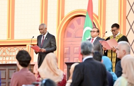 The eighth President of the Maldives Dr. Mohamed Muizzu takes oath of office-- Photo: Mihaaru