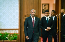 President Dr. Mohamed Muizzu and Vice President Hussain Mohamed Latheef arrives for the oath taking ceremony-- Photo: President's Office