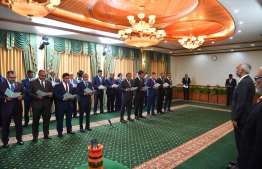 The oath of office was prescribed to the new cabinet members by the Chief Justice Dr. Mu'uthasim Adnan-- Photo: President's Office