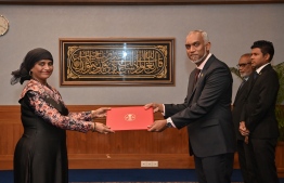 Dr. Shehenaz receives her letter of appointment from President Dr Muizzu.-- Photo: President's Office