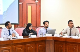 Members of the Auditor General's Office at the budget committee meeting of the parliament-- Photo: Mihaaru