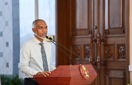President Dr. Mohamed Muizzu speaks with the media during a previous press conference-- Photo: President's Office
