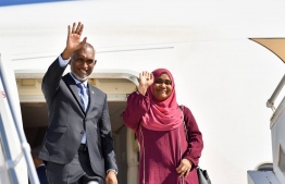 President Dr. Mohamed Muizzu and First lady Sajidha Mohamed departed to Turkey this morning -- Photo: President's Office