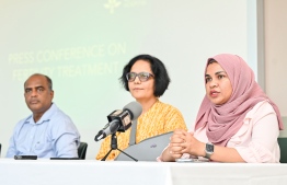 Press conference held by Treetop Hospital with Fertility Specialist Dr Zakiya (R) and IVF Specialist Dr Anita (C).-- Photo: Fayaz Moosa / Mihaaru