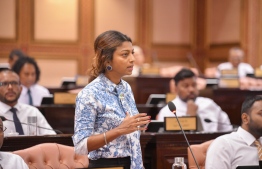 Outgoing Deputy Speaker Eva Abdulla speaks at Sunday's sitting-- Photo: People's Majilis