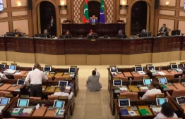Kaashidhoo MP Jabir protests inside the parliament chambers during Monday's sitting--
