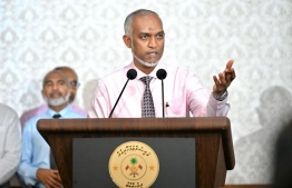 President Dr. Mohamed Muizzu speaks at Tuesday's press conference-- Photo: President's Office