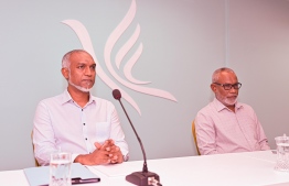 President Dr. Mohamed Muizzu (L) with his Special Advisor Abdul Raheem Abdulla (R); the PPM/PNC coalition appointed President Muizzu as the coalition's new leader-- Photo: Mihaaru