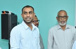 Special Advisor to the President and MP-Elect of Fonadhoo constituency Abdul Raheem Abdulla (R) who has been appointed as the Speaker of the 20th Parliament with his son Minister of Tourism Ibrahim Faisal (L) -- Photo: Fayaaz Moosa/ Mihaaru