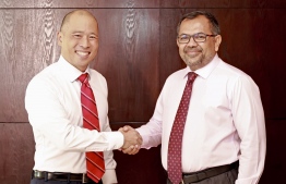 Minister of Foreign Affairs Moosa Zameer (R) with the US Ambassador to the Maldives Hugo Yon-- Photo: Ministry of Foreign Affairs