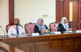 (FILE )Members of Aasandha Company management at the parliament's SOE Committee on December 12, 2023 : the company said they were working with the relevant authorities to ensure Aasandha services can be extended to UAE and Thailand -- Photo: People's Majilis