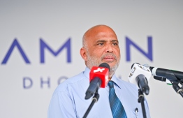 Minister of Housing, Land, and Urban Development Dr. Ali Haidar Ahmed at "Amaan Dhoadhi" showcase on Wednesday, December 13, 2023 --  Photo: Fayaz Moosa / Mihaaru