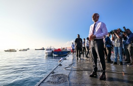 [File] President Dr. Mohamed Muizzu observing the reclamation of Rasmalé --