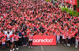 Over 6,000 participants of the Ooredoo Fun Run set to begin their run -- Photo: Fayaaz Moosa