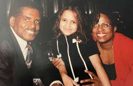 Dr. Malik (L); the first-ever principal of CHSE with his granddaughter Krista Asbats (C) and daughter (R)--