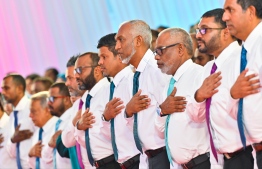 PPM/PNC coalition leaders during a party meeting: The coalition is allocated MVR 18 million from this years state budget -- Photo: Fayaaz Moosa