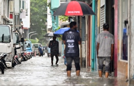 Flooding of Male' City caused by heavy rainfall during the end of 2023. -- Photo: Nishan Ali / Mihaaru News