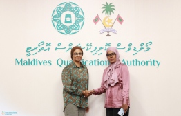 Mariyam Fizana Rasheed (R), who was appointed as the CEO of MQA with Higher Education Minister Dr. Mariyam Mariya (L) -- Photo: Higher Education
