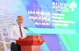 President Dr. Mohamed Muizzu speaks at the Velana International Airport inauguration ceremony -- Photo: Fayaaz Moosa