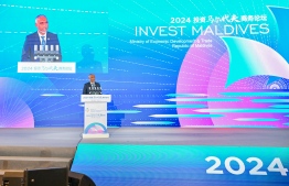 President Dr. Mohamed Muizzu speaks at the 'Invest Maldives' business forum organized by Maldives in China -- Photo: President's Office