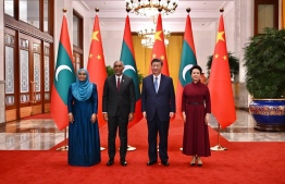 President Dr. Mohamed Muizzu and First Lady Sajidha Mohamed with President Xi Jinping and First Lady Peng Liyuan