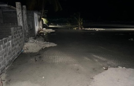 A road in Shaviyani atoll Komandoo flooded due to surge waves on early Friday morning, January 12, 2024 -- Photo: Komandoo Island Council