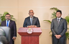 President Dr. Mohamed Muizzu speaking to the press after arriving to Maldives from his official trip to China on Saturday, January 13, 2024 -- Photo: President's Office