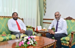 President Dr. Mohamed Muizzu (R) and Leader of Jumhooree Party Gasim Ibrahim -- Photo: President's Office