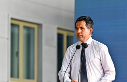 Minister Saeed speaking at the inauguration of the new Cargo Terminal in VIA.-- Photo: Nishan Ali / Mihaaru