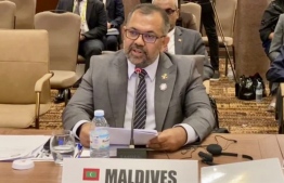 Minister of Foreign Affairs Moosa Zameer speaking at UN's Non-Aligned Movement (NAM) on January 17, 2024.