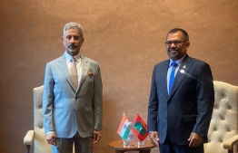 Minister of Foreign Affairs Moosa Zameer (R)  and India’s Minister of External Affairs Dr. S. Jaishankar at the NAM summit in Kampala, Uganda, on Thursday, January 18, 2024 -- Photo: Foreign Ministry