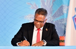 Adam Azim takes his oath of office as Mayor of Malé City. -- Photo: Nishan Ali