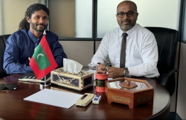 Tiktok star Hassan Shareef (L) meets with Minister of Homeland Security and Technology Ali Ihusaan (R).-- Photo: social media