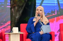 Minister of Social and Family Development Dr. Aishath Shiham answers aquestion at the Ahaa Forum on Thursday, January 26, 2024 -- Photo: Nishan Ali