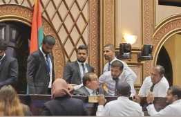 Minority Leader MP Moosa Siraj talking to Speaker Mohamed Aslam in the Speaker's Chamber: A no-confidence motion has been submitted against the Speaker and Vice Speaker of the parliament