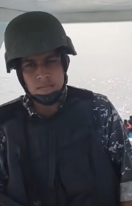 One of the guards aboard the Maldivian fishing vessel. Despite reports that the officers had attempted to destroy photographic/video evidence, some footage was shared on social media later.