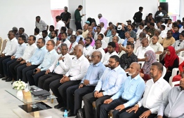 President Dr. Mohammed Muizzu and senior officials of the government attend a meeting with residents of Thaa atoll Guraidhoo -- Photo: President's Office