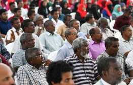 Residents of Thaa atoll Guraidhoo attend the meeting with the President and senior officials of the government. -- Photo: President's Office