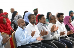 Several cabinet Ministers attend the meeting with residents of Thaa atoll Guraidhoo. -- Photo: President's Office