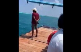 Screengrab from video showing Jabir verbally abusing a Maldivian seaplane pilot and crew.