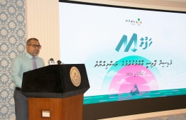 Health Minister Dr. Abdulla Khaleel speaking at the ceremony to launch the new policy