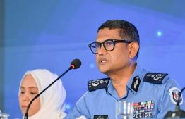 Police Commissioner Ali Sujau speaking  at yesterday's press conference.-- Photo: Nishan Ali / Mihaaru