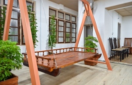 A swing set in the Senior Citizen's Social Centre, in an area designated for social gatherings.-- Photo: Fayaz Moosa / Mihaaru