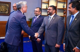 Assistant Secretary of State for South and Central Asian Affairs of the US Department of State Donald Lu meets with Defence Minister Mohamed Ghassan Maumoon during his visit to the Maldives in January 2024.-- Photo: President's Office