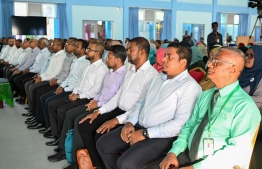 Some senior officials of the government attend a meeting held with residents of Addu City Maradhoo and Maradhoo-Feydhoo. -- Photo: President's Office