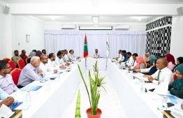 President Dr. Mohamed Muizzu speaks with members of the Addu City Council and the Women's Development Committee -- Photo: President's Office