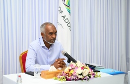 President Dr. Mohamed Muizzu speaks with members of the Addu City Council and the Women's Development Committee -- Photo: President's Office