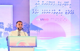 The Tourism Minister, Ibrahim Faisal speaking at the Inauguration ceremony of the Ecotourism project -- Photo: Fayaz Moosa / Mihaaru