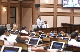 Minister of Fisheries and Ocean Resources Ahmed Shiyam speaking at the parliament